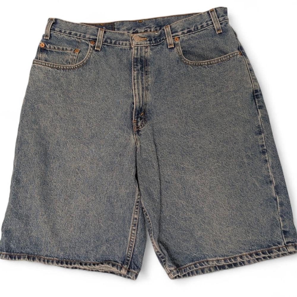 LEVIS Vintage Cotton Shorts Relaxed Longline Baggy High Waist Blue Denim - Picture 3 of 11